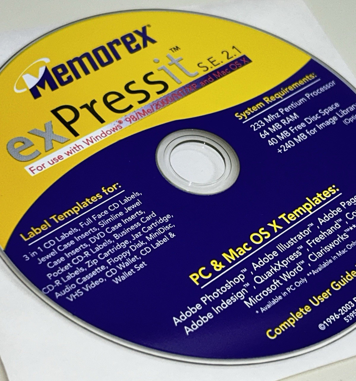 Vintage Memorex exPressit S.E. 2.1 Software Disc ONLY (Windows98/Me/2000/NT/XP)