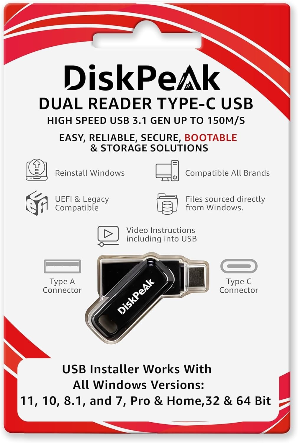 Effortless Windows Install with 64GB USB Drive – Fast Data Transfer & Dual Ports
