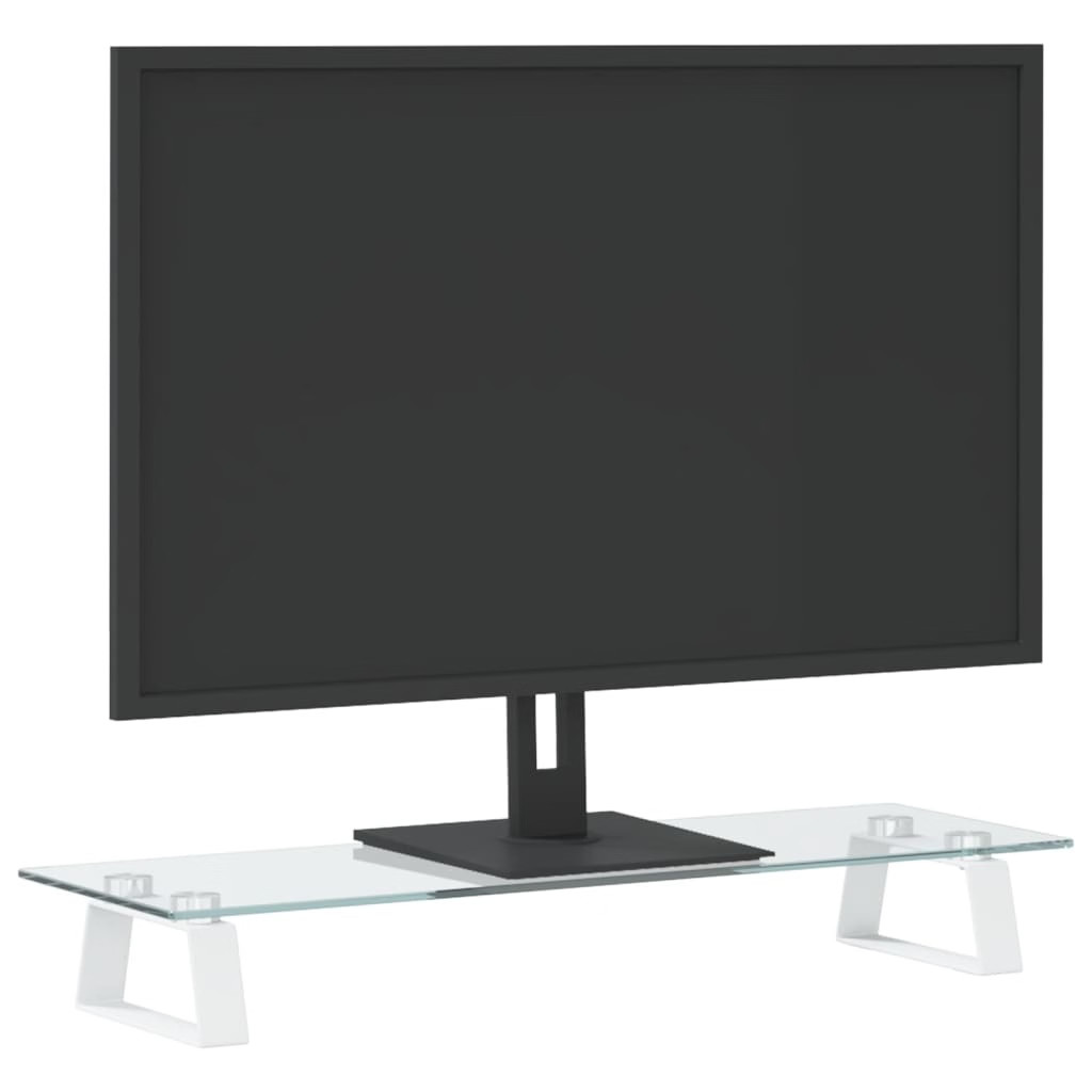 Monitor Stand White 23.6″x7.9″x3.1″ Tempered Glass and Metal
