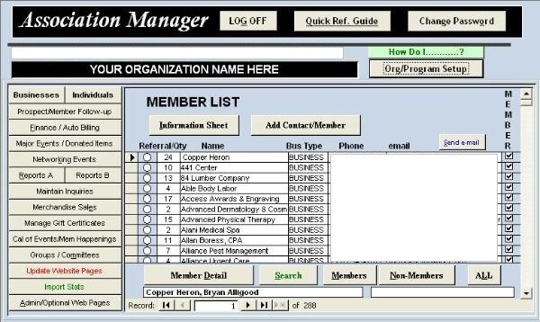 Association / Club full member management application , uses Microsoft Access