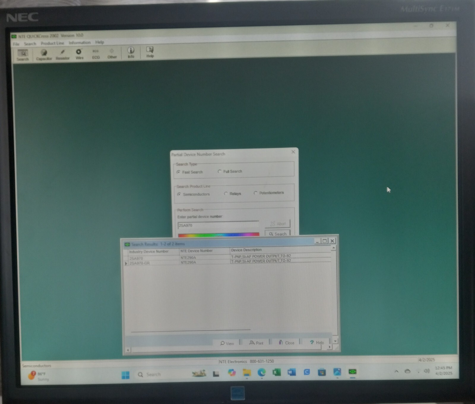 NTE Software Quick Cross Electronic Cross Reference 2002 USB drive Version 10.0