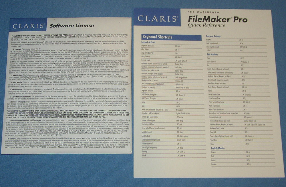 1993 Claris FileMaker Pro 2.0 Apple Macintosh OS System 7 on 3.5″ & 5.25″ Floppy