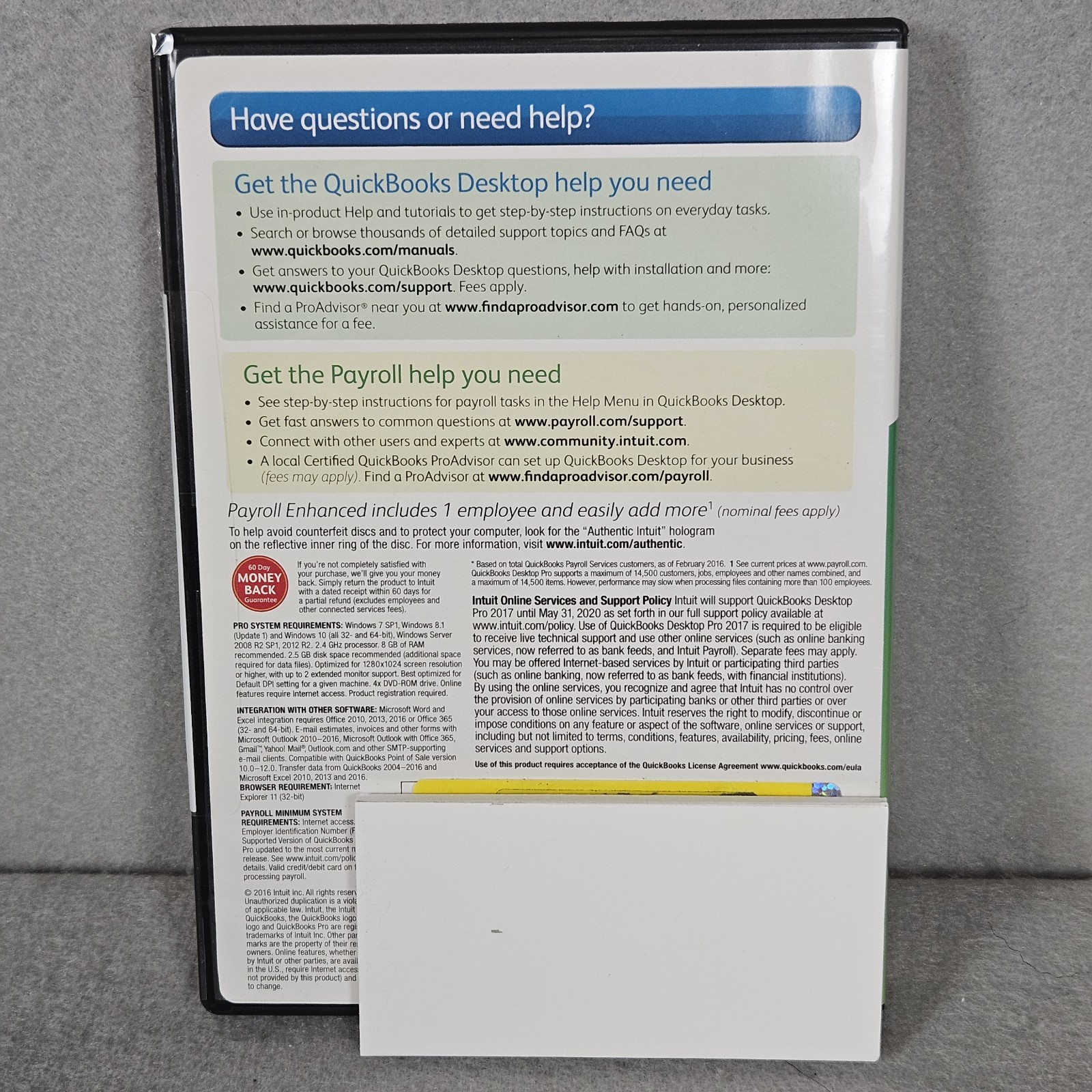 Intuit QuickBooks Desktop Pro 2017 + Payroll Enhanced Value Pack – Used/Pre-owne