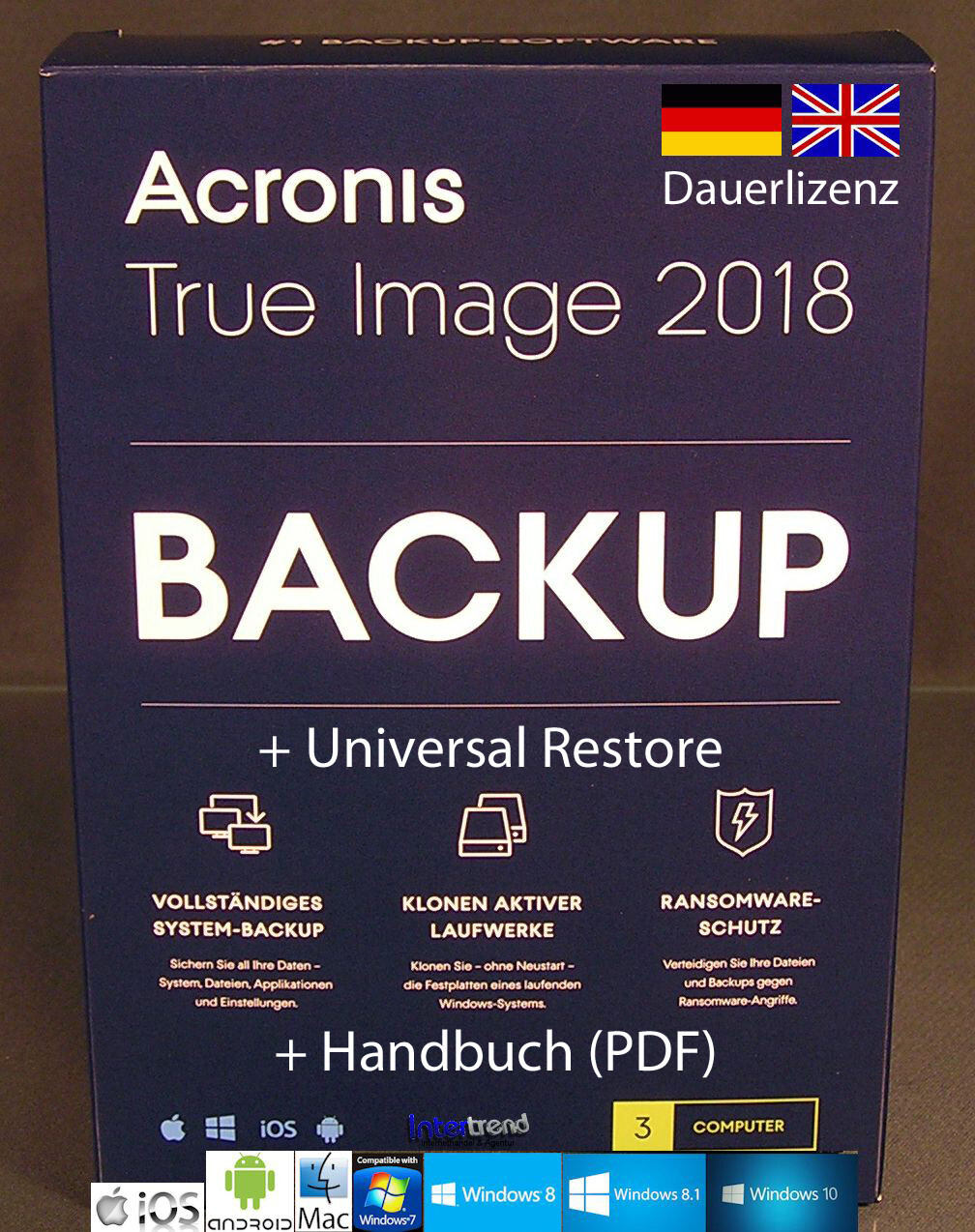 Acronis True Image 2018 Vollversion 3 PC/Mac + Universal Restore DE / EN NEU