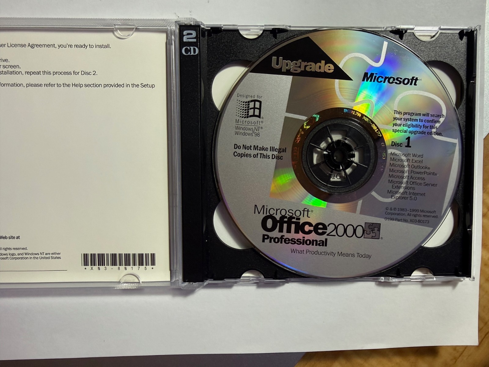 Microsoft Office 2000 Professional Upgrade 2 Cd Plus Key VG