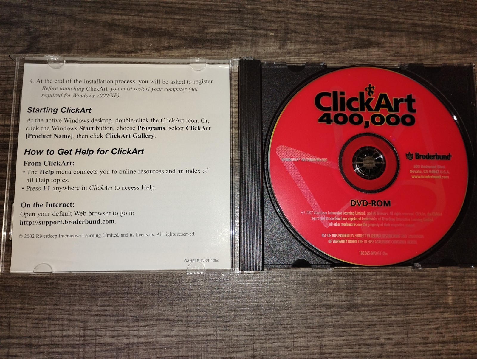 ClickArt 400,000 PC DVD-ROM Broderbund 2002 Windows 98/2000/Me/XP Digital Art