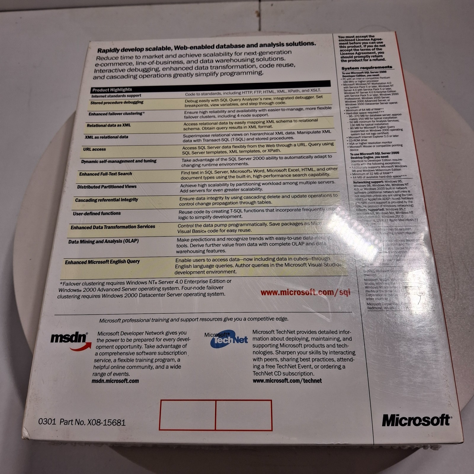 Microsoft SQL Server 2000 Developer Edition Sealed Box X08‑15681 NOS