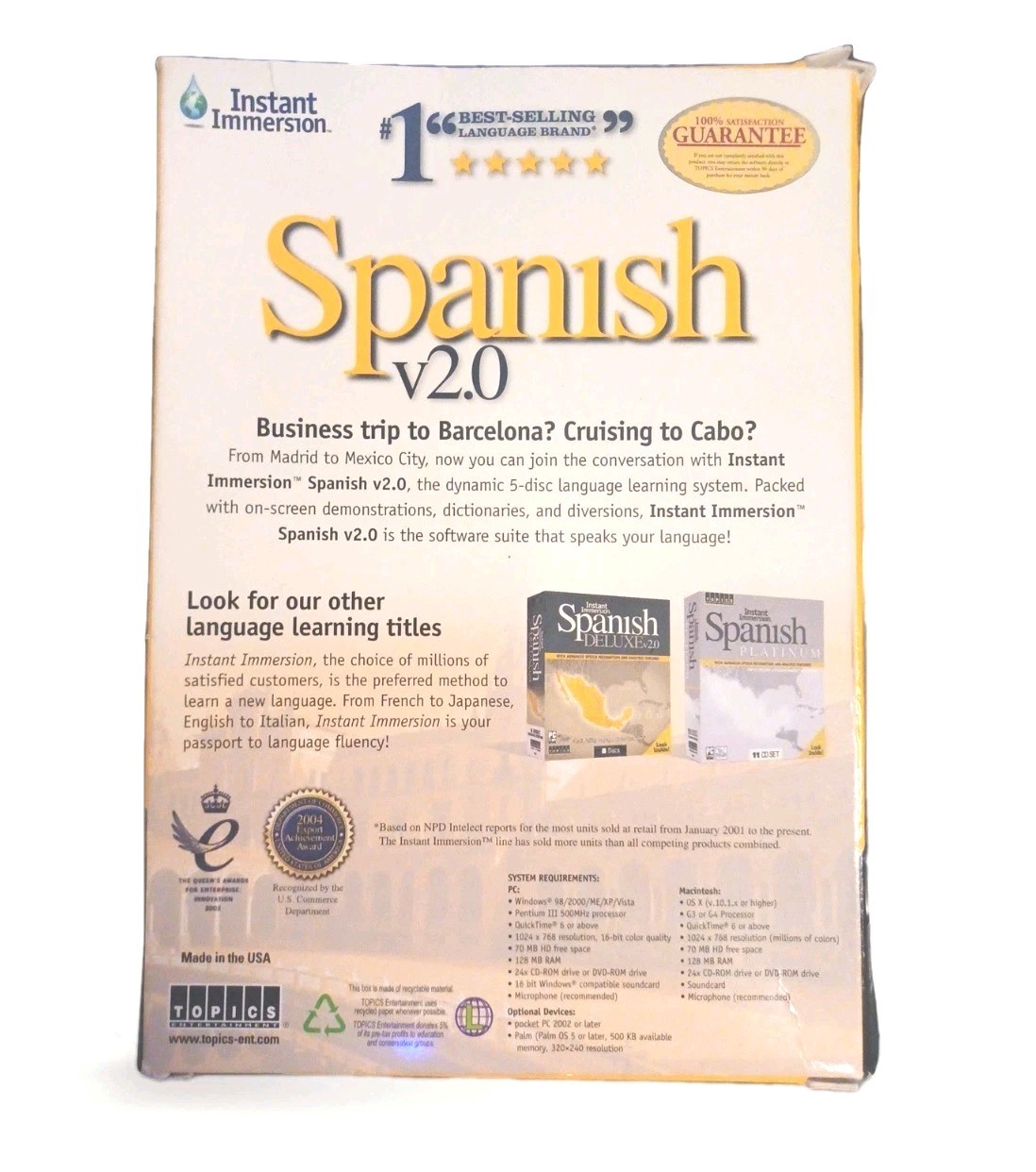 Instant Immersion Spanish Version 2.0 CD-ROM 5 Disc Set – Fastest Way To Learn!