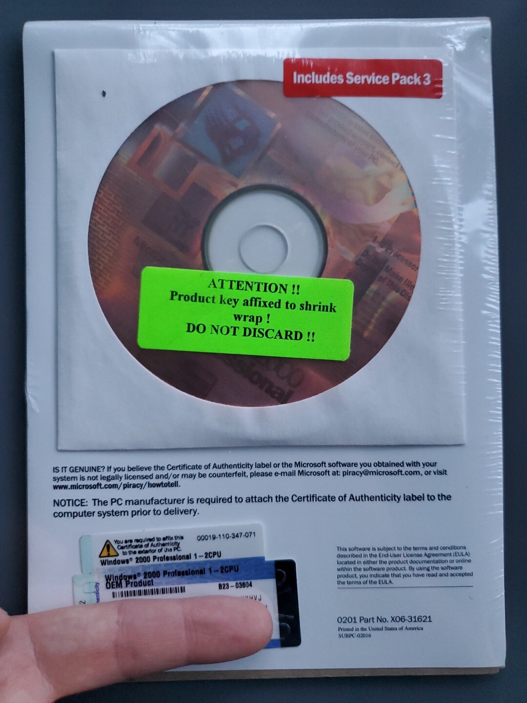 Microsoft Windows 2000 Professional Reinstallation CD W2K+SP3 SEALED With COA