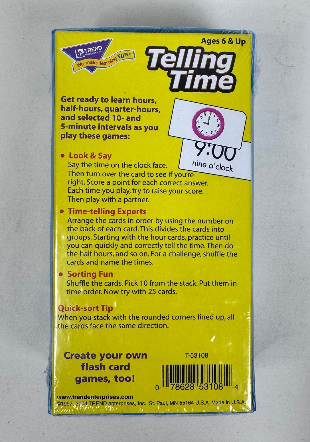 Trend Enterprises Telling Time Flash Cards, Pack of 96