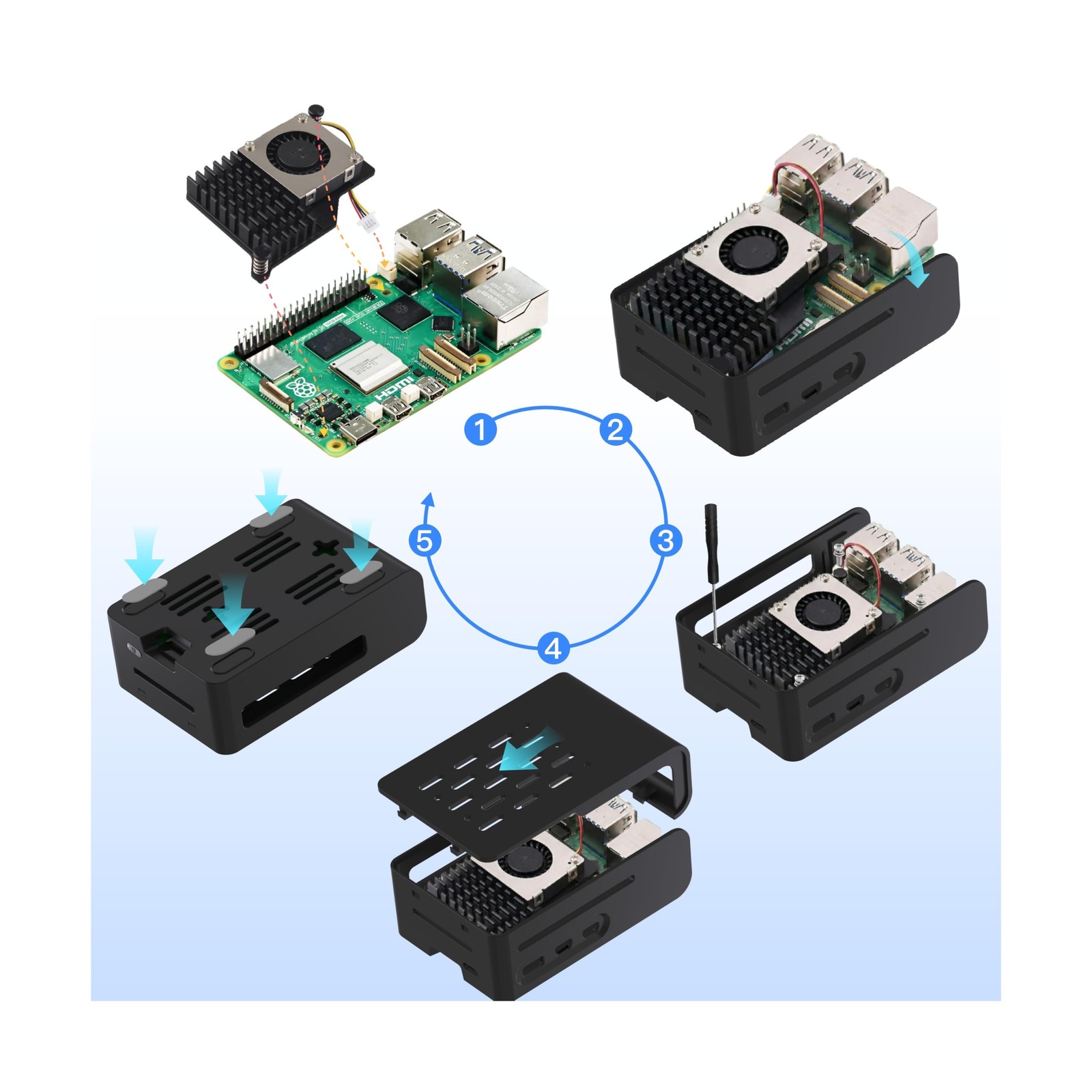 Basic kit for Raspberry Pi 5 4GB RAM,27W PD Power Supply,PI5 Case, Active Coo…