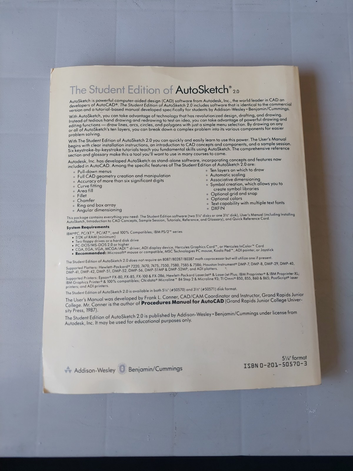 Autodesk AutoSketch 2.0 CAD Student Edition MS-DOS 5.25″ Floppy Disc 50570