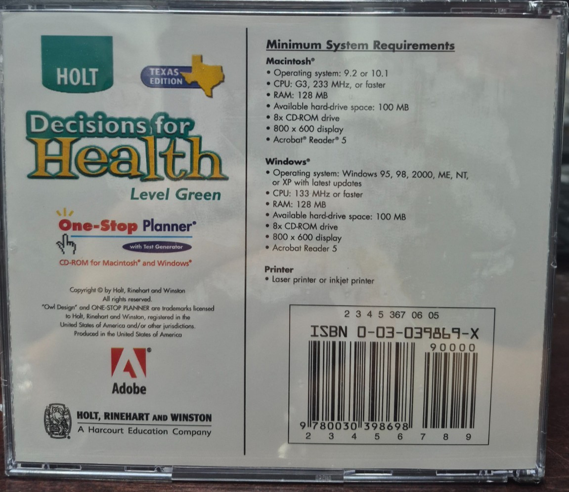 Holt Decisions for Health Level Green Teacher One-Stop Planner CD-ROM