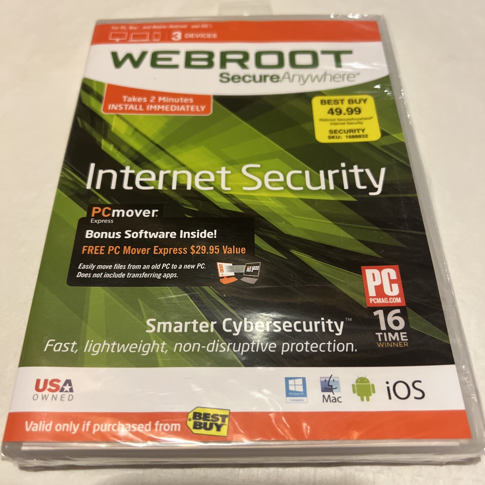 Webroot Secure Anywhere Internet Security 3 Devices for PC/MAC/Mobile NEW/SEALED