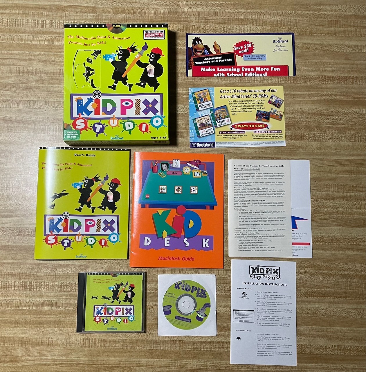 Kid Pix Studio PC/Mac CD-ROM w/ box, manuals, promotional materials
