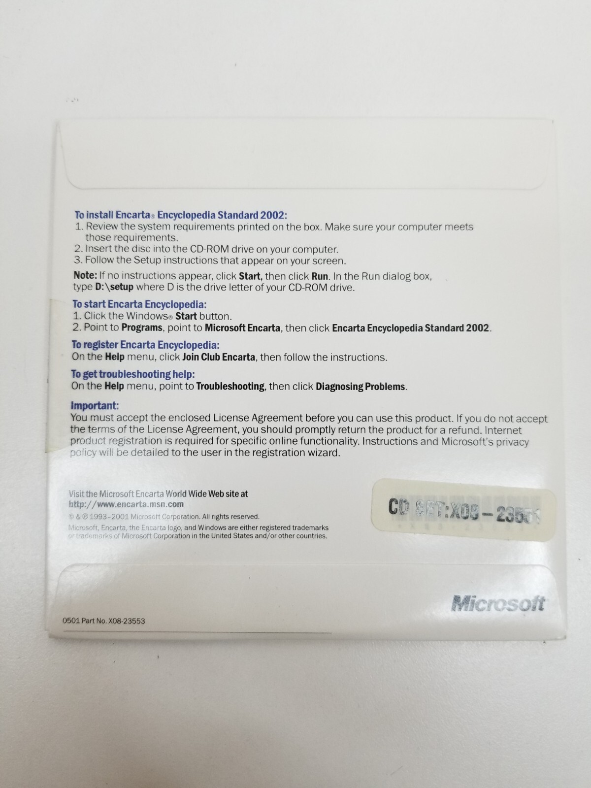 Microsoft Encarta Standard 2002 Encyclopedia: Windows PC NEW / Factory Sealed
