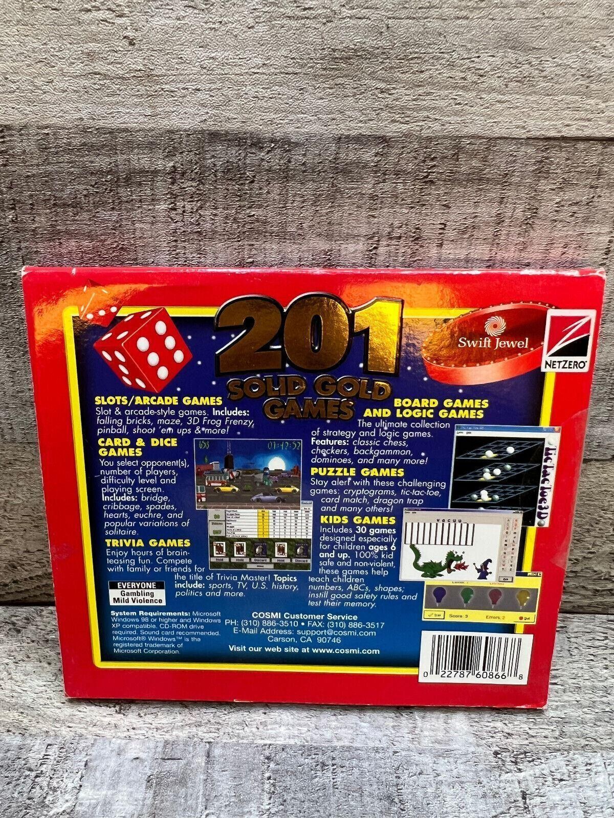 201 Solid Gold Games PC CD-ROM GAMES slots/board games/card & dice/trivia/puzzle