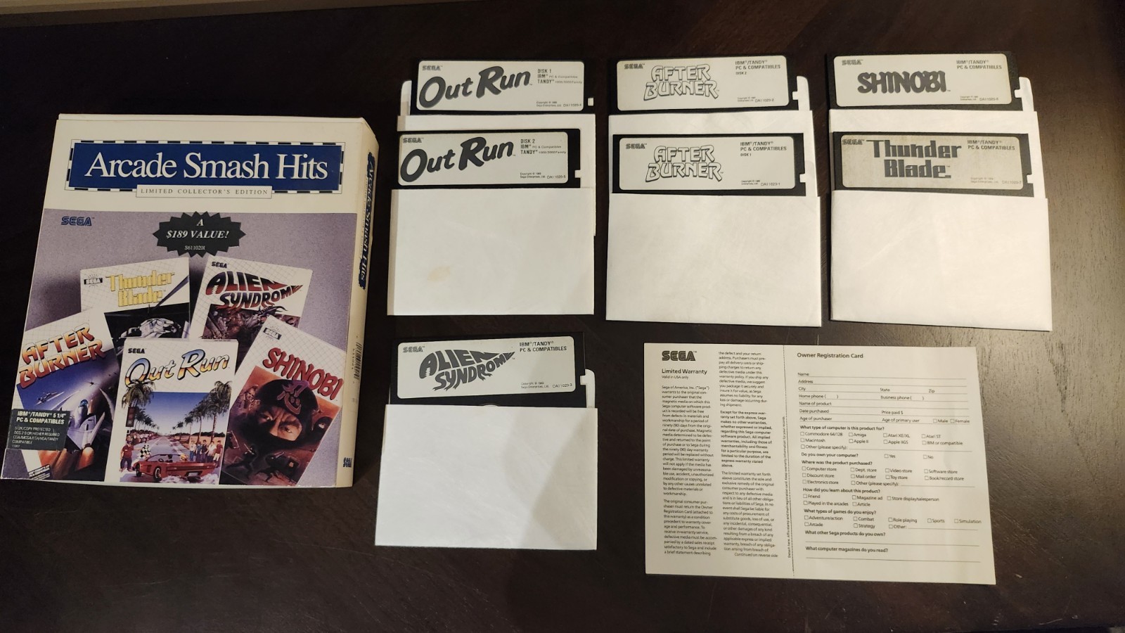 SEGA Arcade Smash Hits DOS 5.25″ Floppy Set w/ Manual (After Burner + More)