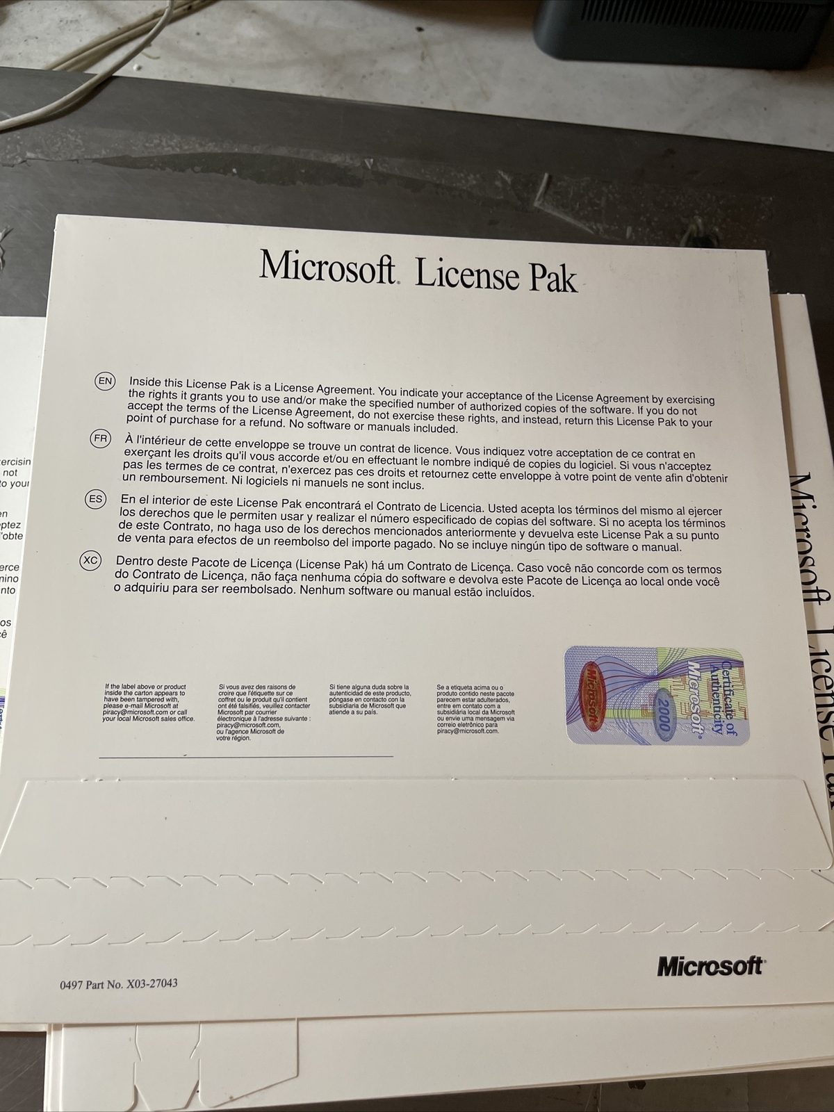 Lot 20 Microsoft Client Access License Pak forNT Server Version 4.0 Pak Only