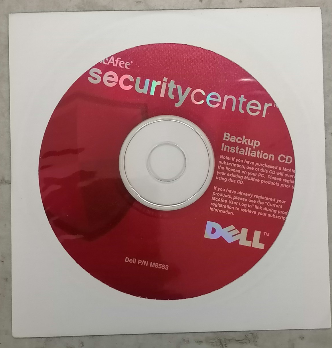 McAfee Security Center Backup Installation CD for Dell DP/N:0TC400 DP/N:M8553