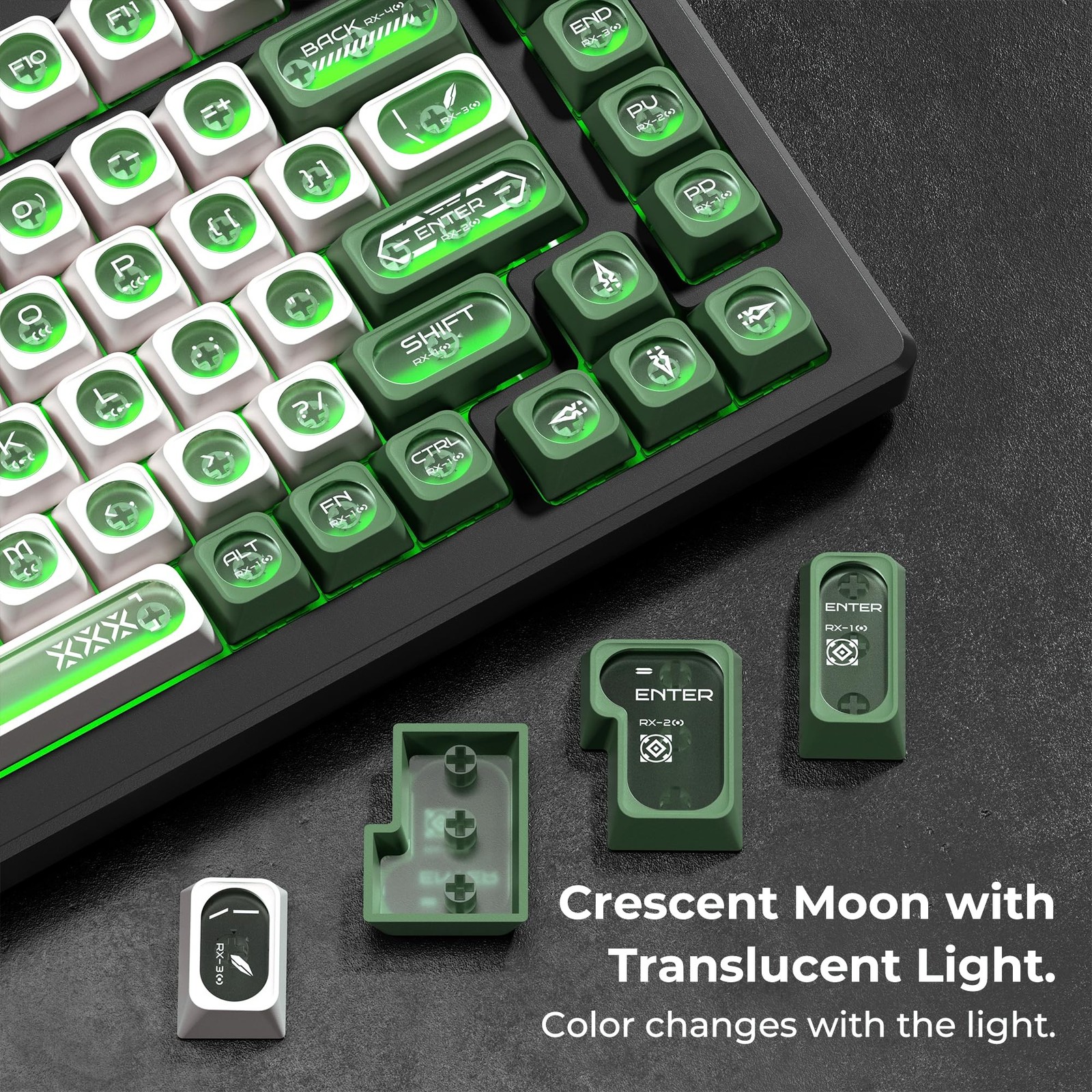 OHY XVX Green and White Shine Through Keycaps for Mechanical Keyboards – 136 …