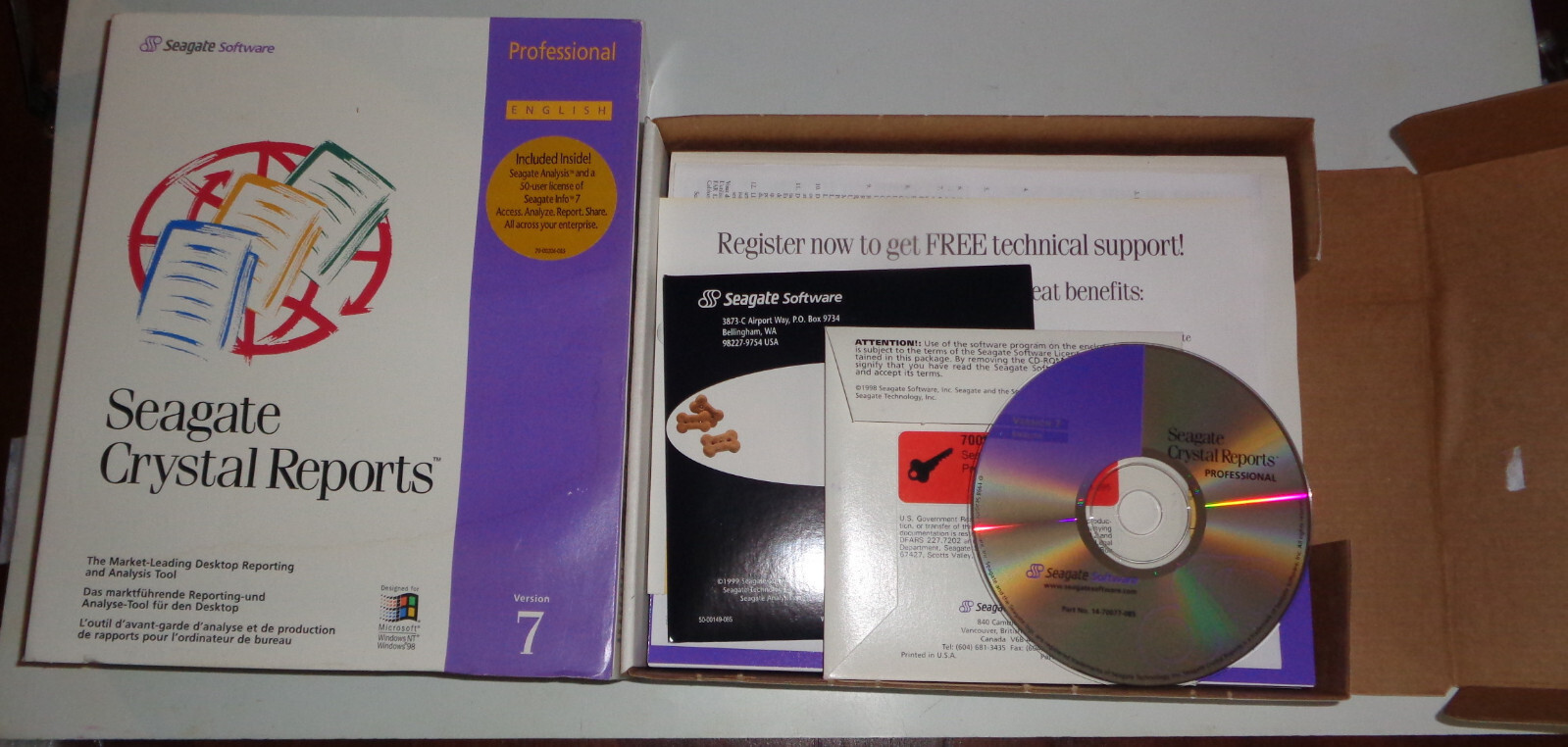 Seagate Crystal Reports Professional Full Version 7 for W98, NT w manual