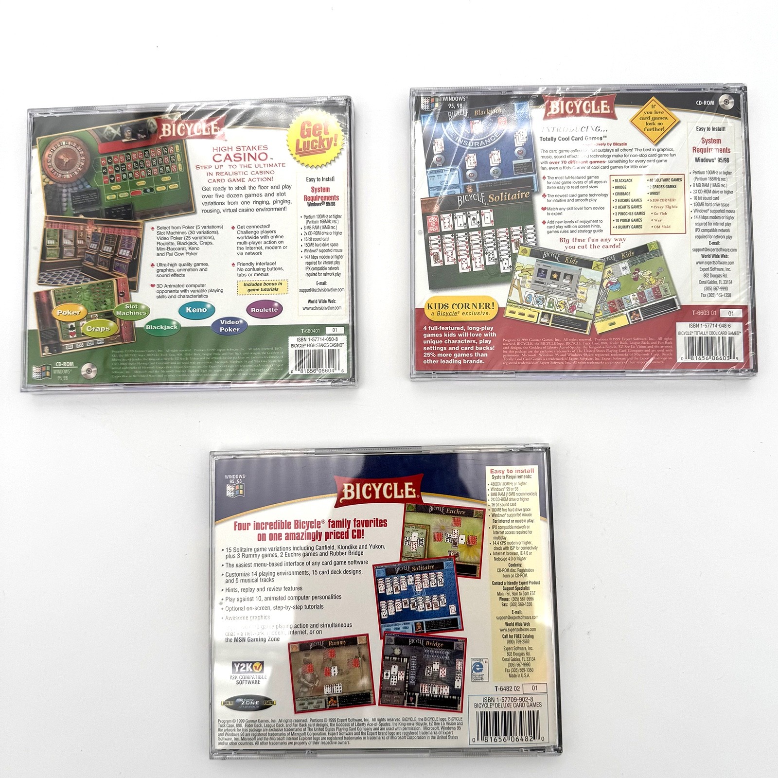Bicycle PC CD-ROM Lot 3 Card Games Casino Deluxe Family Fun Windows 95/98 2 Seal