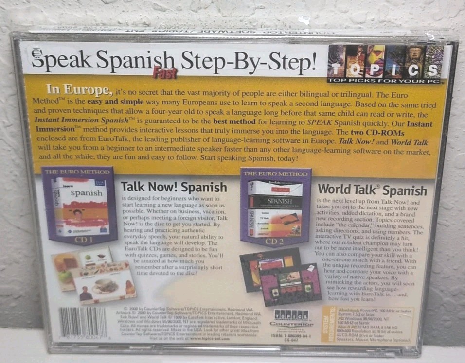 Topics Entertainment Instant Immersion Spanish for Windows/Mac CS-047 CD ROM New