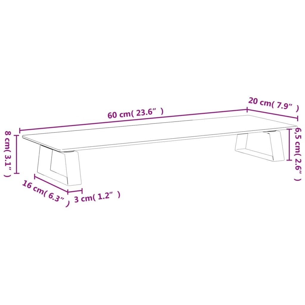 Monitor Stand White 23.6″x7.9″x3.1″ Tempered Glass and Metal