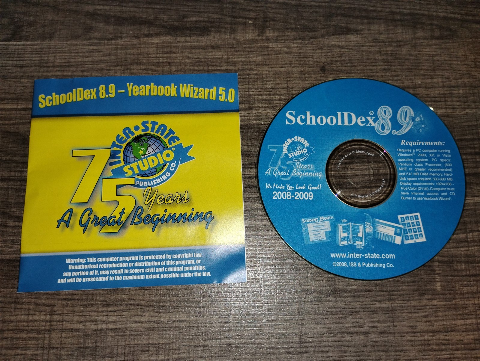 SchoolDex v 8.9 CD-ROM Inter-State Studio 2008-2009 Yearbook Wizard 5.0 Wind. XP