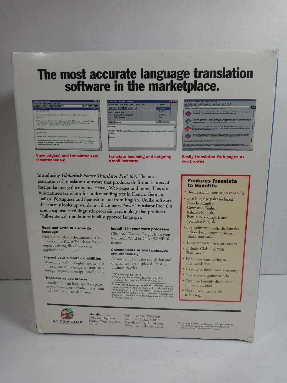 Vint Globalink Power Translator Pro French German,Italian, Spanish and Portugues