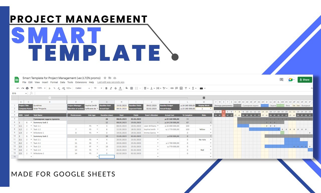 Google Sheets Template for Project Management and Project Managers