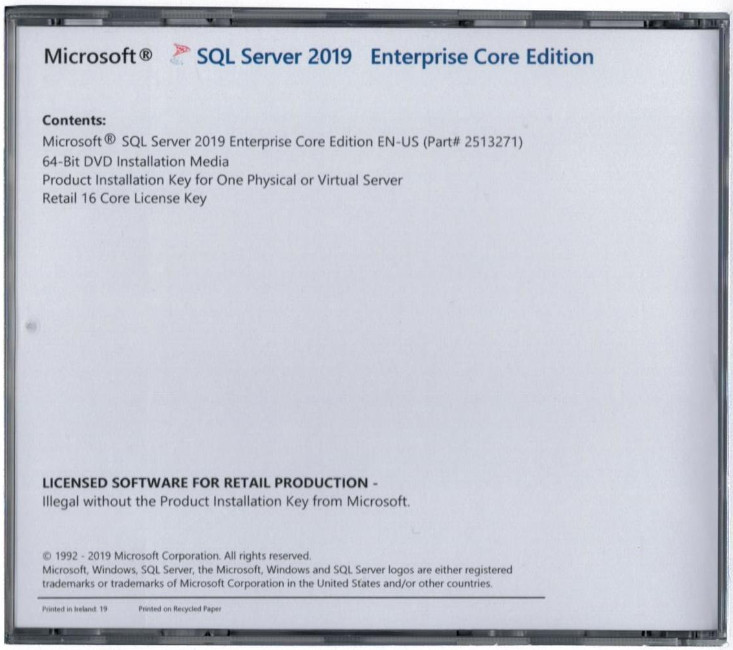 Microsoft SQL Server 2019 Enterprise with 16 Core License, unlimited User CALs