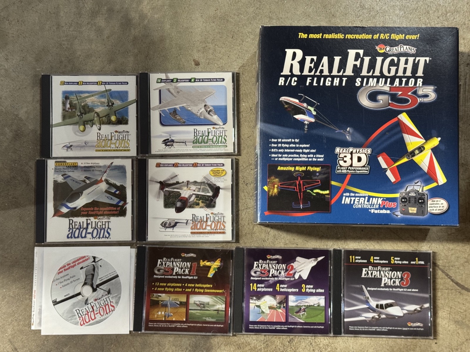 RealFlight RC Flight Simulator Lot of 9 CDs (G2 G3 Expansions), Interlink Contro