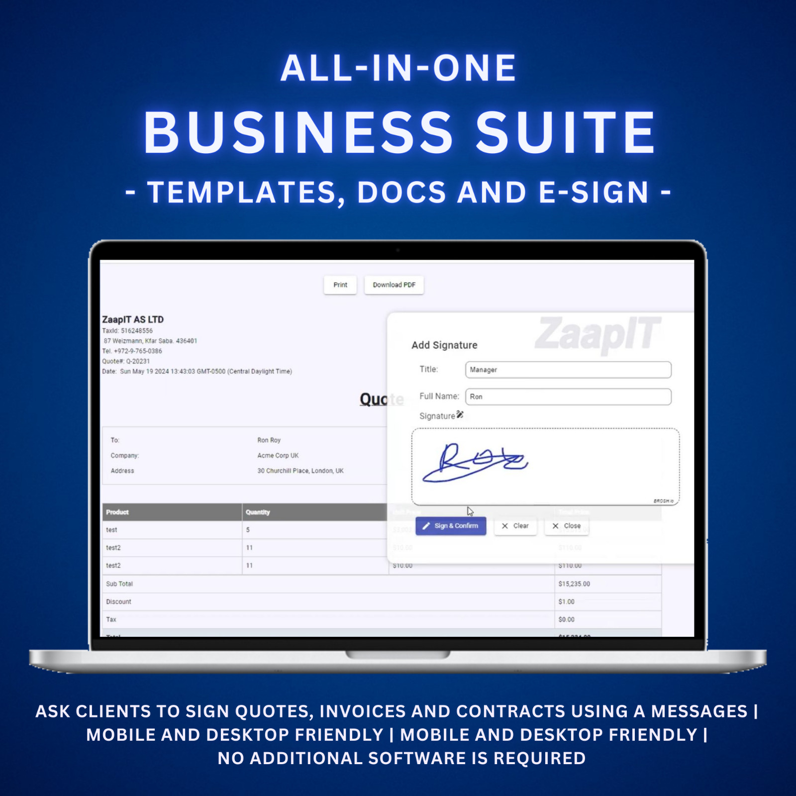 All-In-One Business Suite, marketing automation, E-Sign, Mass email+whatsup
