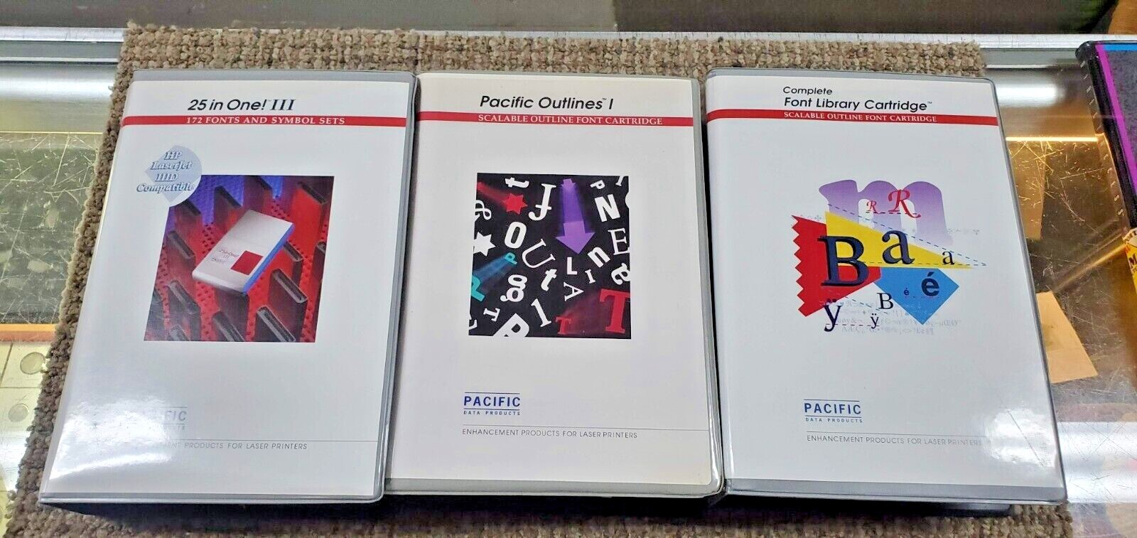 Lot of 3 Pacific Data Font Library cartridge(s) – complete . (FC60-4-G973)