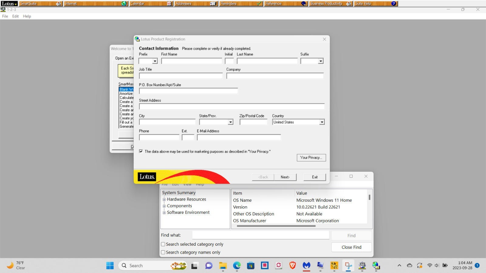 IBM LOTUS SMARTSUITE 9.8 Organizer Approach Word 1-2-3 Windows XP 7 8 10 11