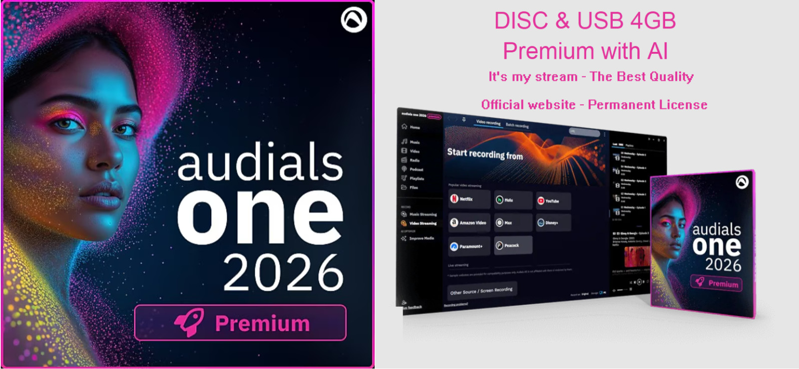 Audials One PREMIUM 2026- Full Version and Permanent License – AI music/video