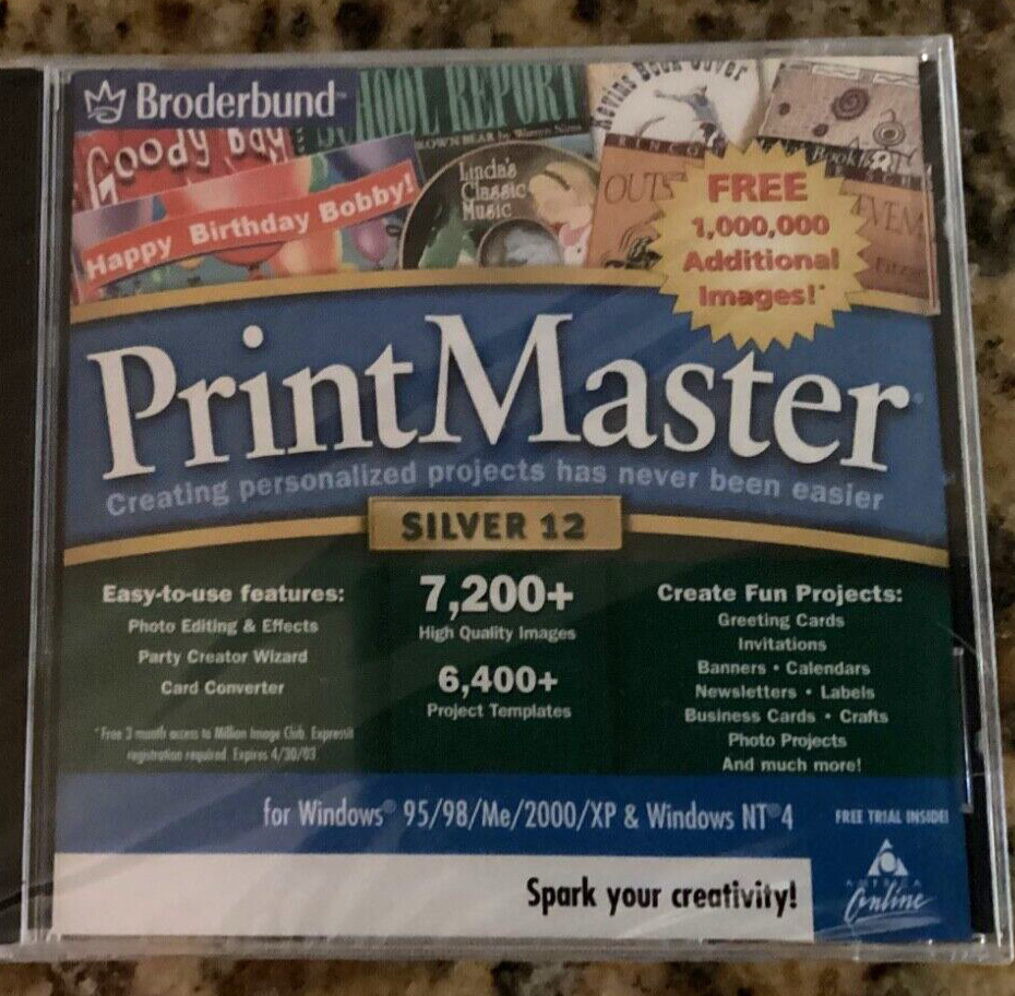 2002 NEW “ Broderbund” Print Master Silver 12 NEW and Sealed
