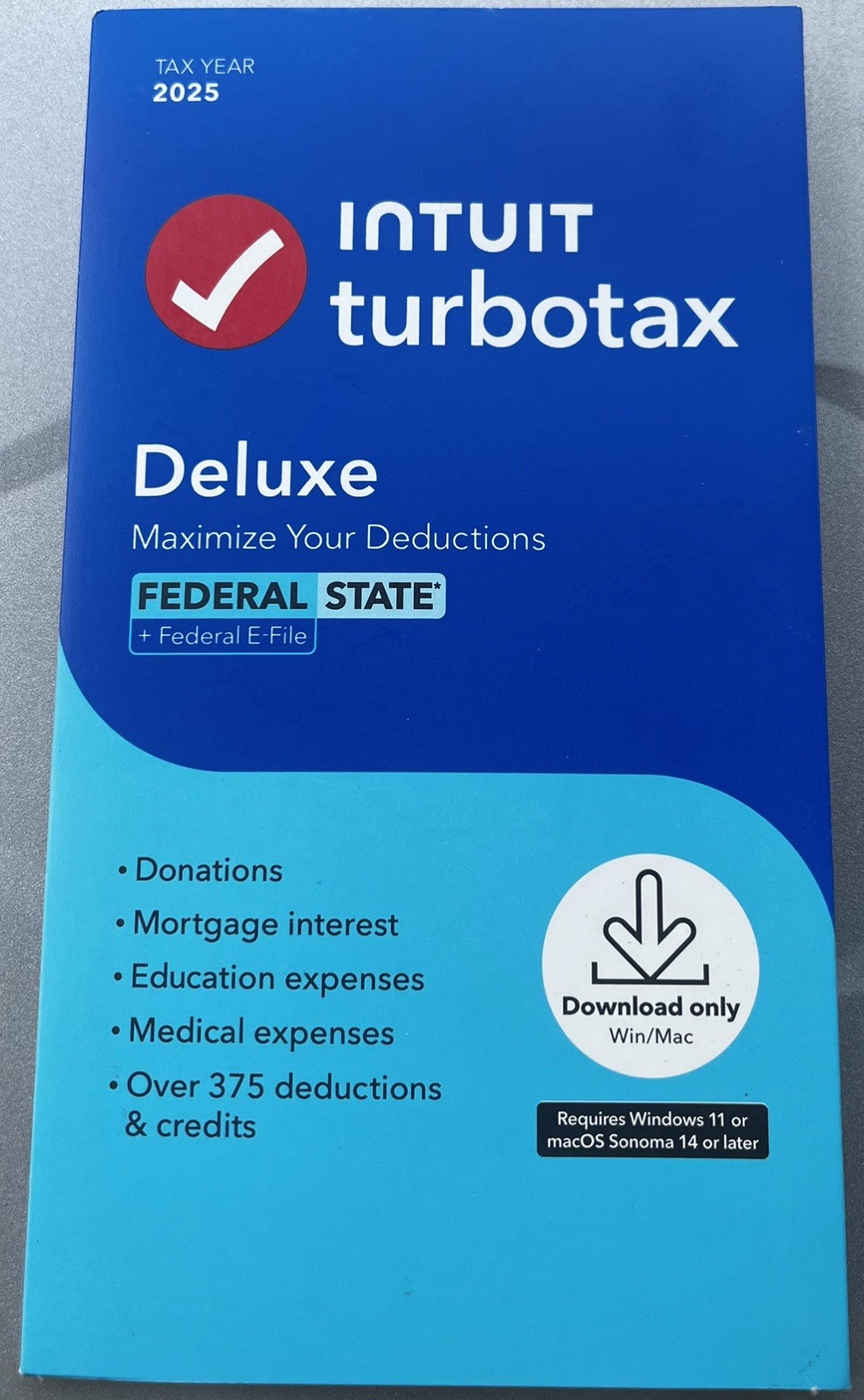TurboTax Deluxe Desktop 2025 Federal & State Tax Return Product Key Card Desktop