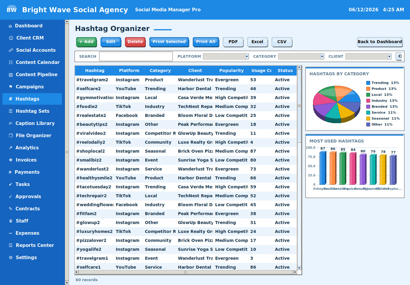 Social Media Manager Pro Software Content Calendar CRM Invoice App Windows Mac