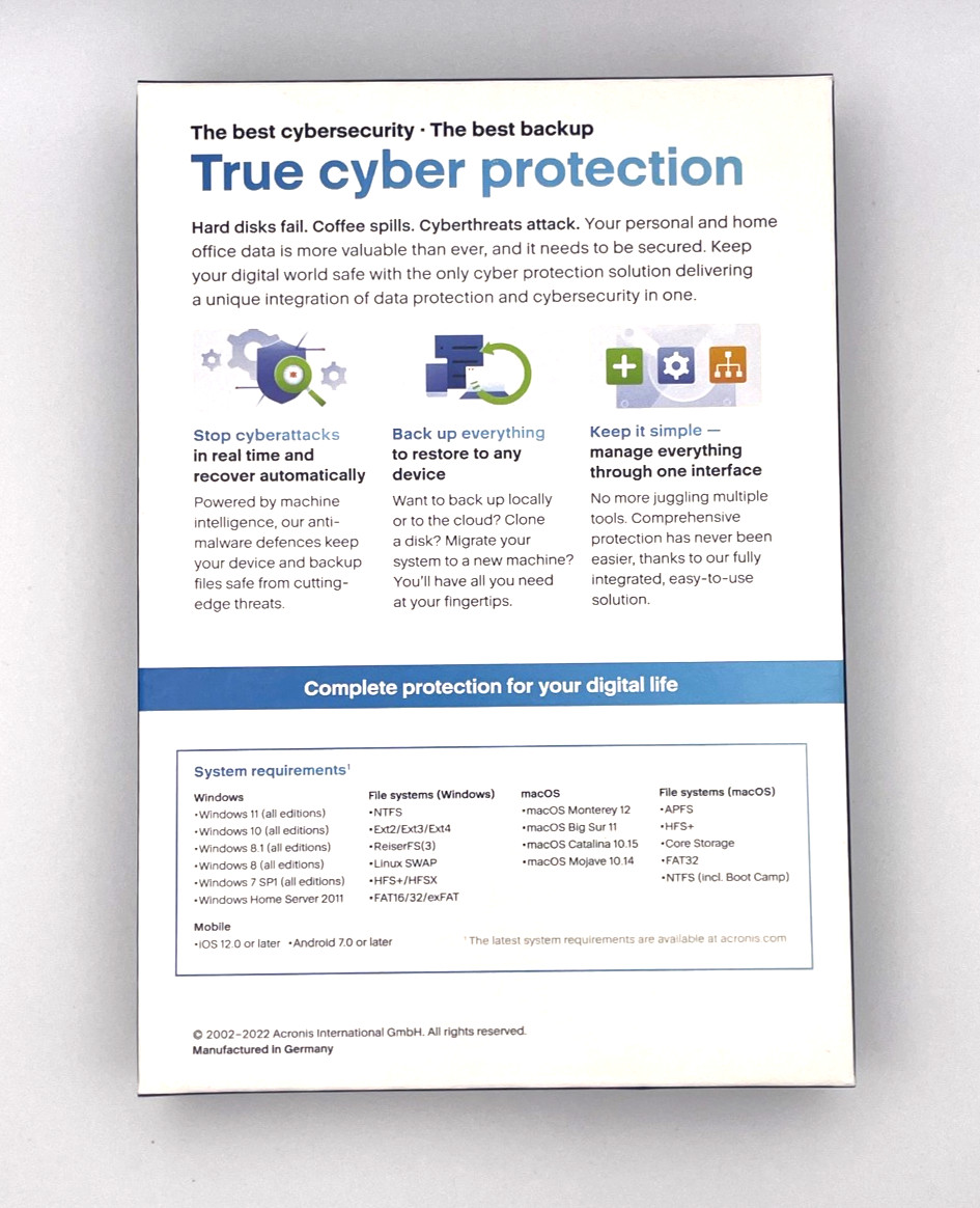 Acronis Cyber Protect Essentials 5 PCs | 1 Year License | BOX EU | Backup Software