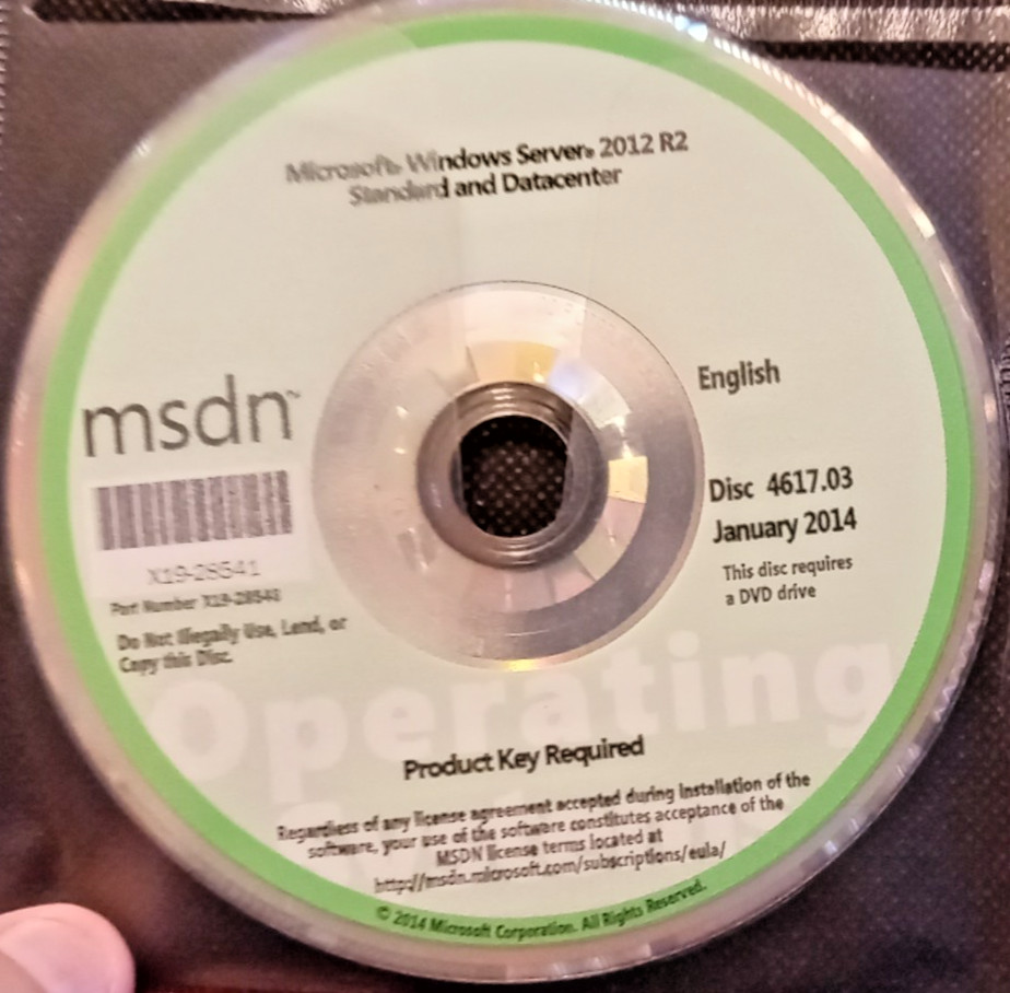 Microsoft Windows Server 2012 R2 Standard and Datacenter MSDN DVD Disc X19-28543