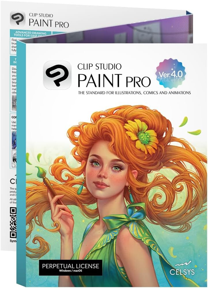 CLIP STUDIO PAINT PRO – Version 4 | Perpetual Lic – Retail Pack w/ Bonus Brushes
