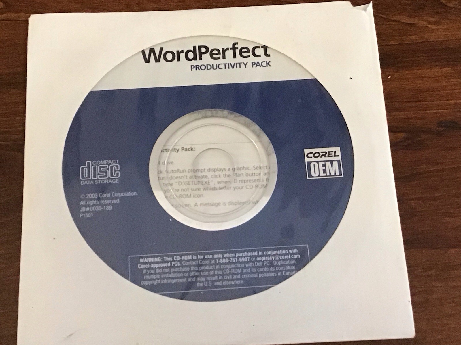 Corel WordPerfect Office 11 OEM for Windows CD-ROM (2003) with Install Key