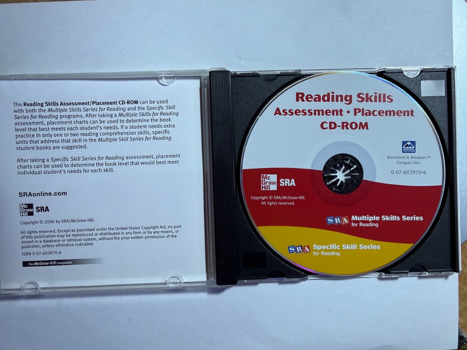 SRA : READING SKILLS – ASSESSMENT & PLACEMENT (MCGRAW-HILL) / CD-ROM / PC & MAC