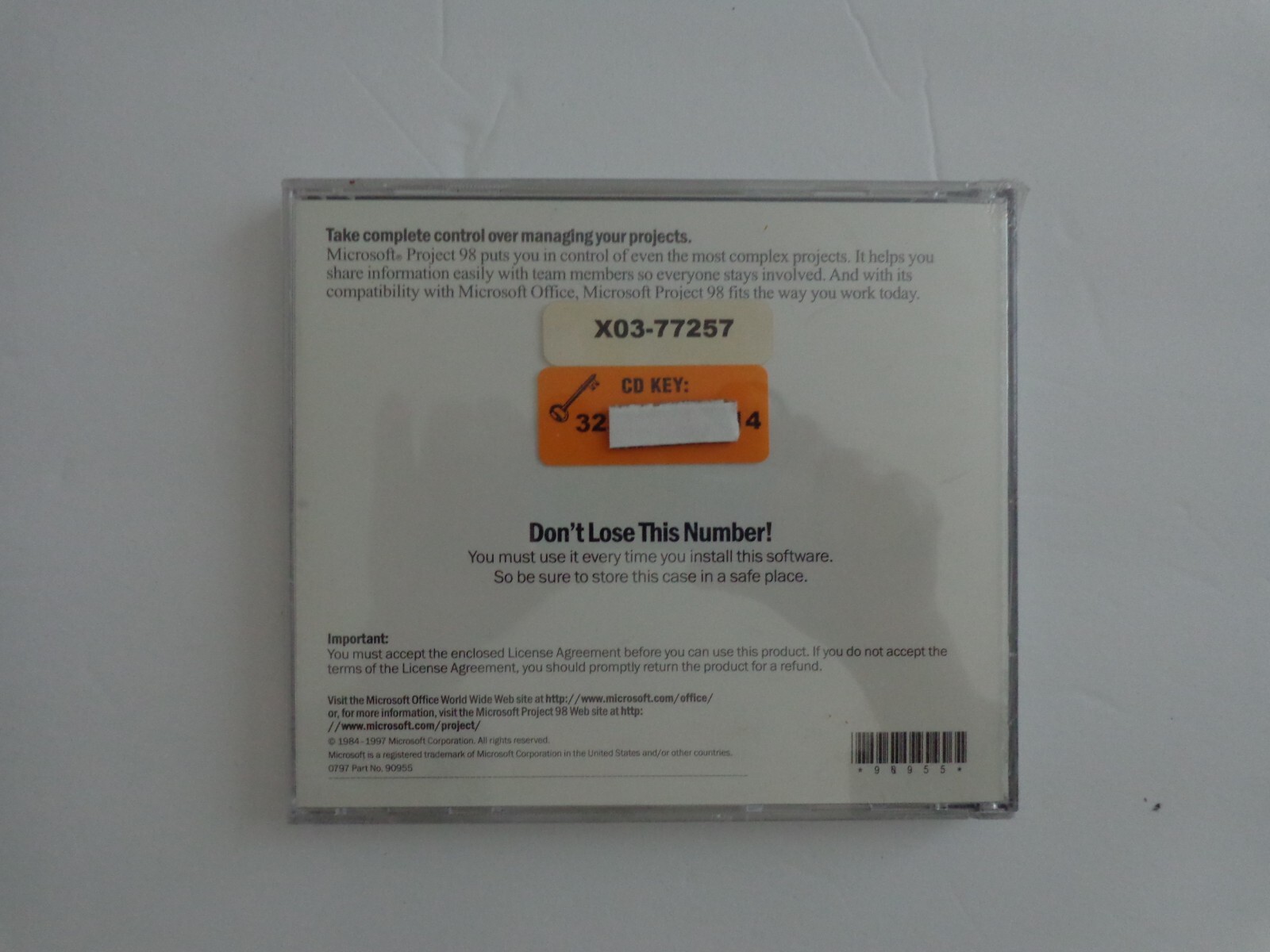Microsoft Project 98 Project Management Software CD with Key