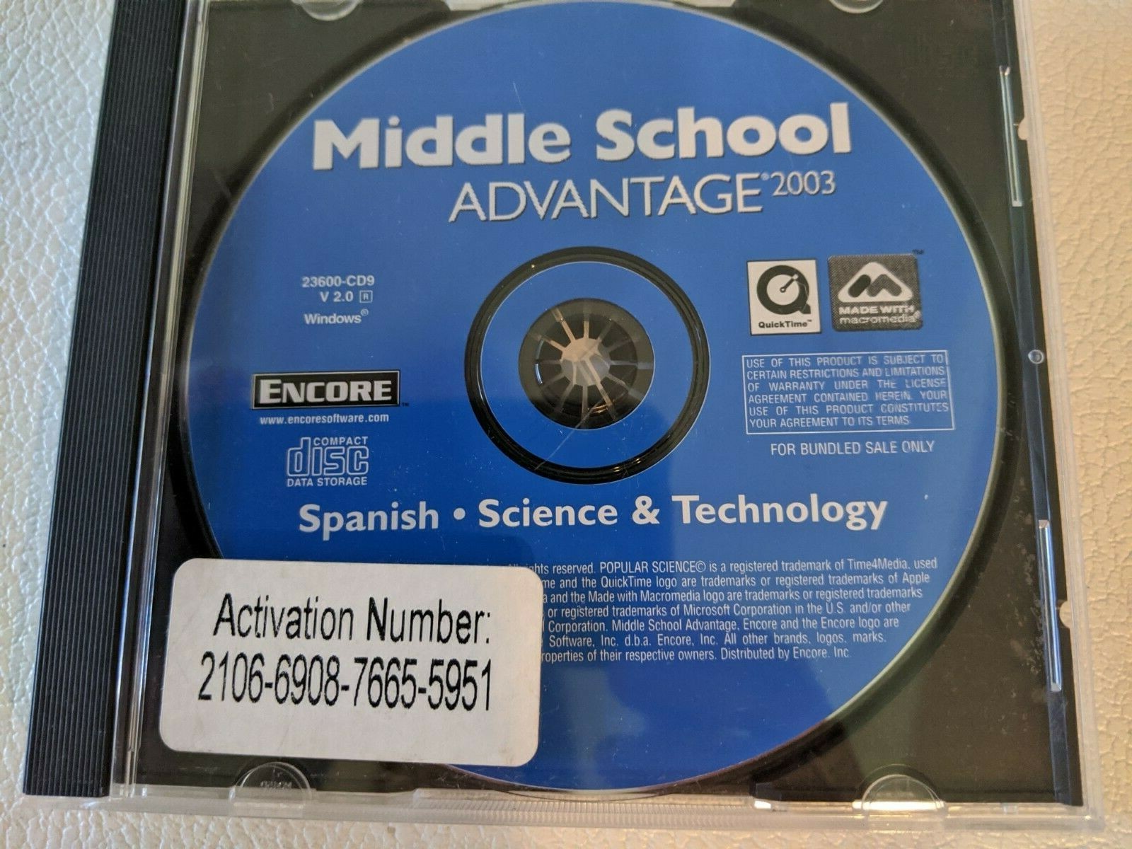 MIDDLE SCHOOL ADVANTAGE 2003 – Spanish – Science – Technology CD