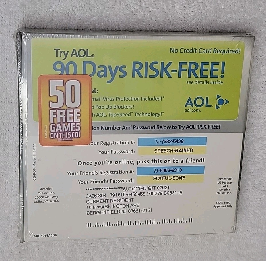 AOL CD-ROM America Online Software Surf Faster Factory Sealed 50 Free Games