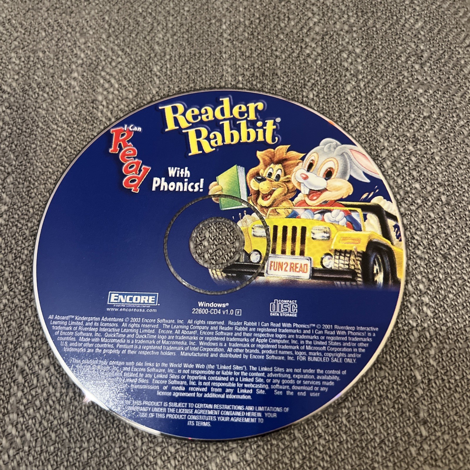 Encore Reader Rabbit CD I Can Read With Phonics 2003 Fun 2 Read Data Storage